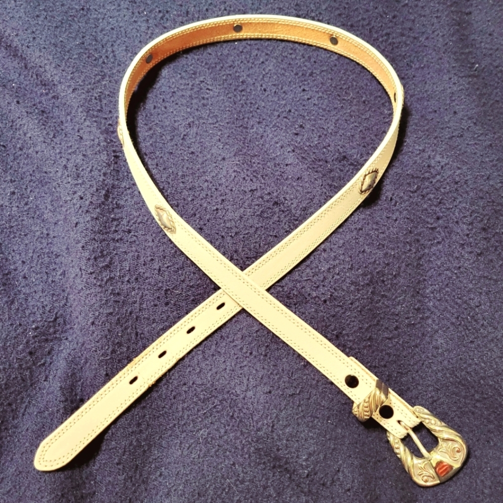 Nocona White Leather Concho Skinny Western Belt (Medium to Large)
